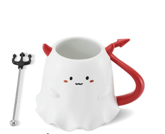 2021 Halloween Ceramic Ghost-Devil Mug with Stir Spoon 16 oz  - China