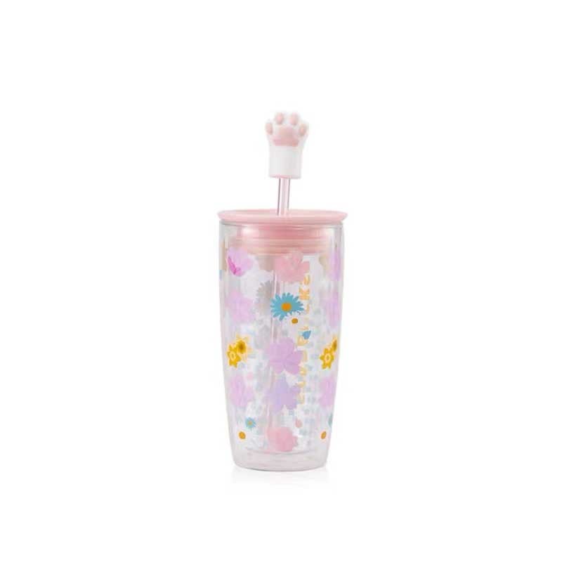 2021 Sakura Pink Floral 12oz Cat Topper Double Glass - China